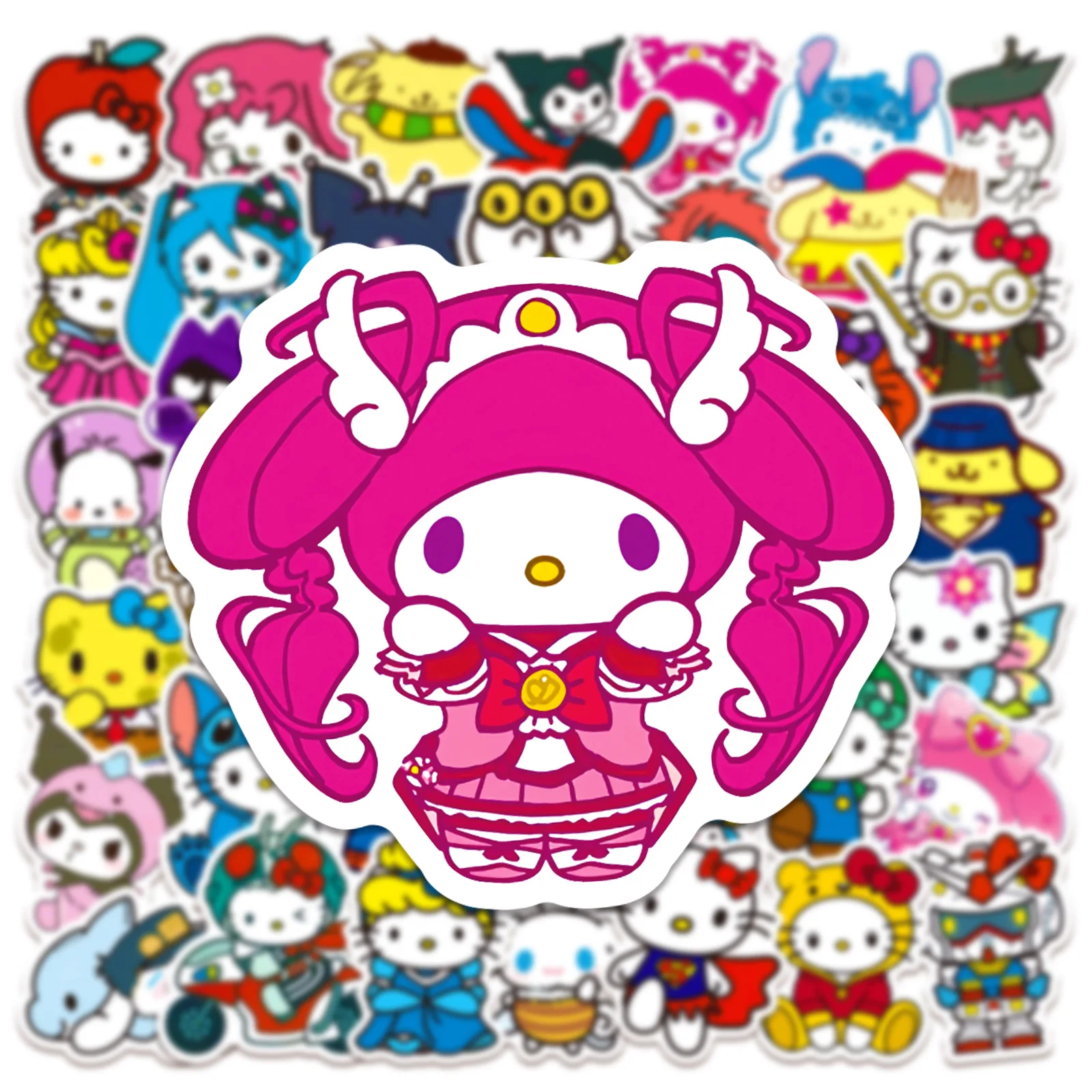

50PCS Sanrio Cosplay Cartoon Stickers Cute Kuromi Melody Cinnamoroll Graffiti Decorative Fun Decorative Guitar Diary Laptop Desk