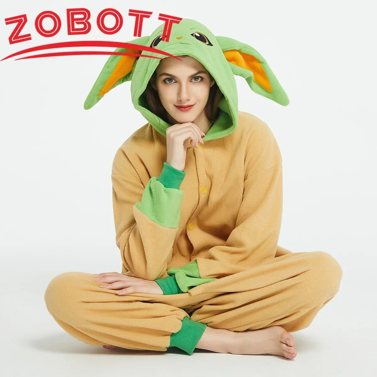 Yoda Pijamas de una pieza de dibujos animados para bebé, pijamas de manga larga, ropa de descanso informal holgada, ropa de casa para hombres y mujeres