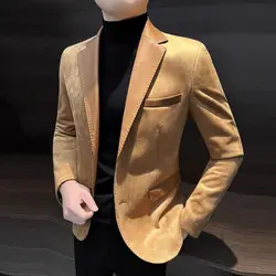 Spring Autumn New Fashion Long Sleeve Turn-down Collar Patchwork Solid Blazers Men's Clothing Korean Pockets Button Chic Tops