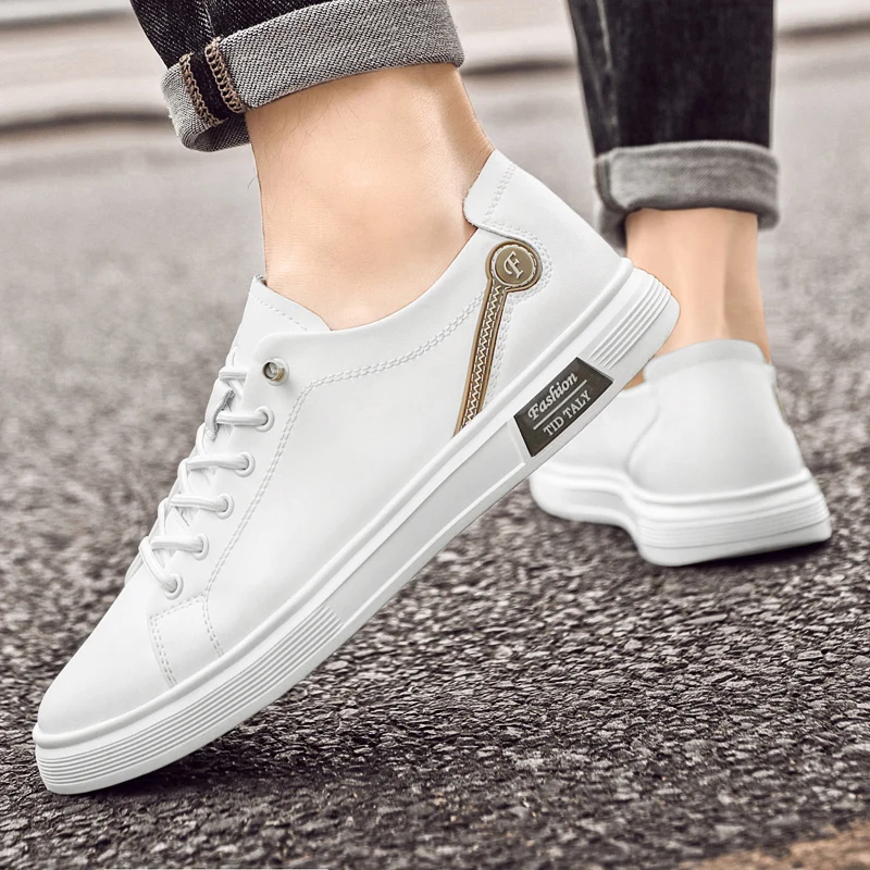 Spring 2025 Men's White Sneakers - Couple Style, Trendy & Versatile, Lightweight Breathable & Height-Increasing