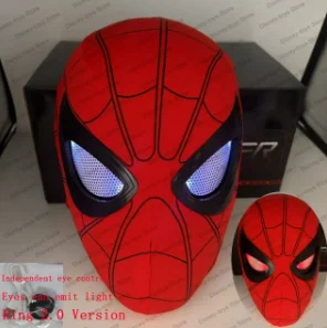 Direct leverbaar: 1:1 schaal Miles Morales Spider-Man elektronisch masker met bewegende, oplichtende ogen, ringbediening, cosplay speelgoed, cadeau voor jongens