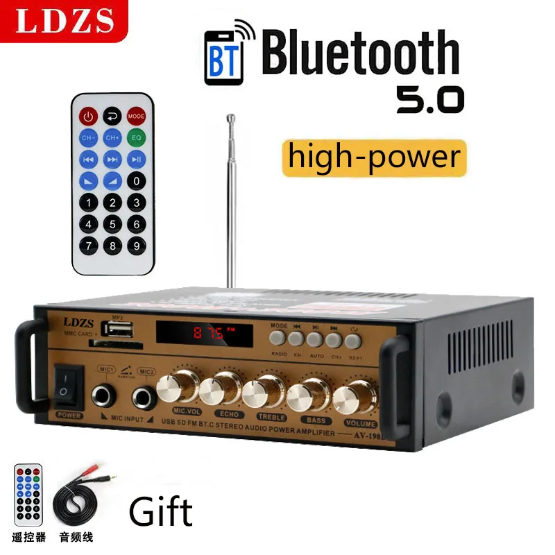 

Усилитель мощности 198BT Blue-tooth для автомобиля и дома, 12 В/220 В, сине-зубчатый приемник, цифровой усилитель, два удлинителя для караоке, домашнего кинотеатра