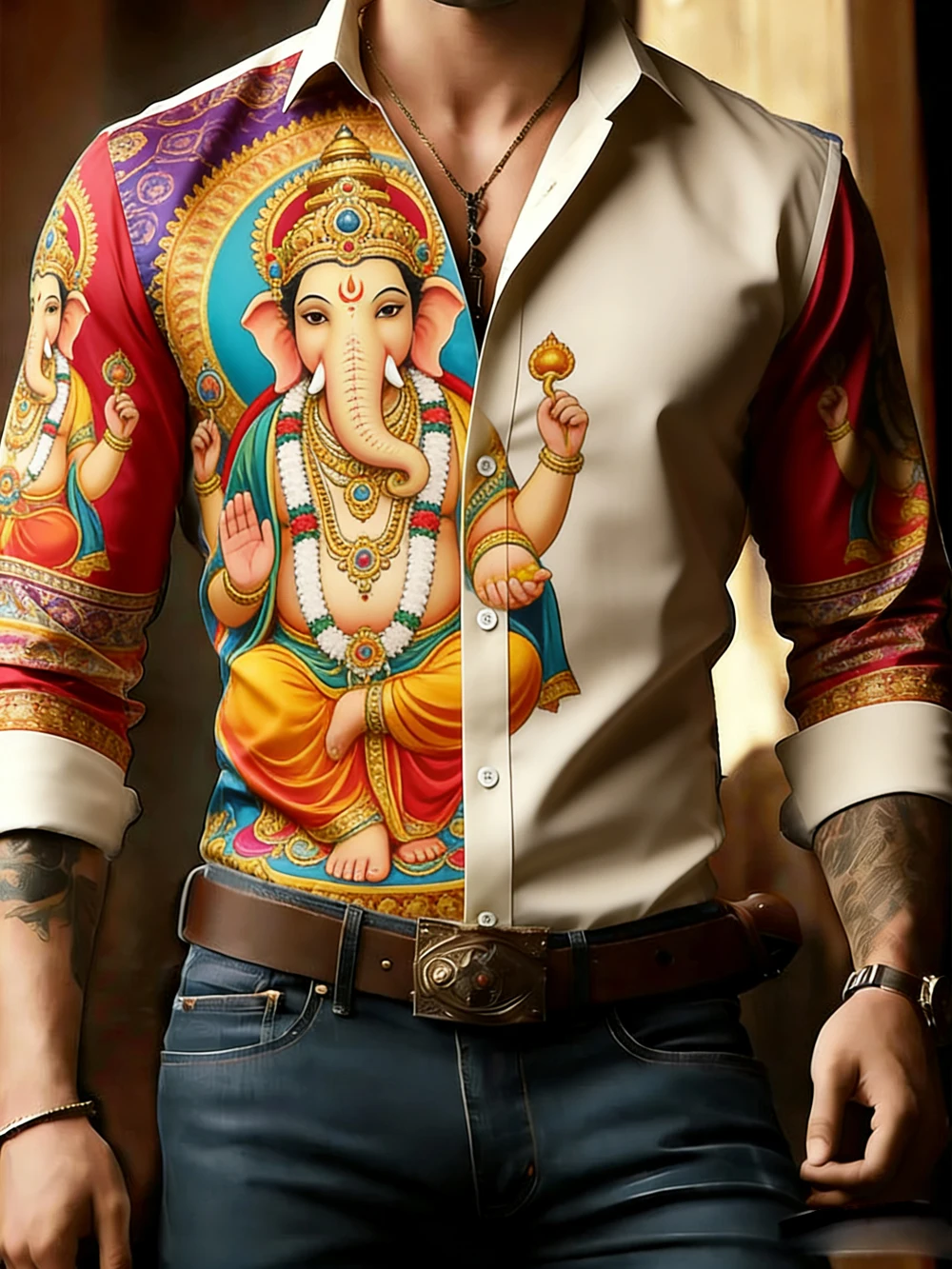 New Men's Ethnic Totem Elephant Peacock 3D Printed Multi-color Shirt Hawaiian Casual Fashion Shirt Men Simple Business Clothes