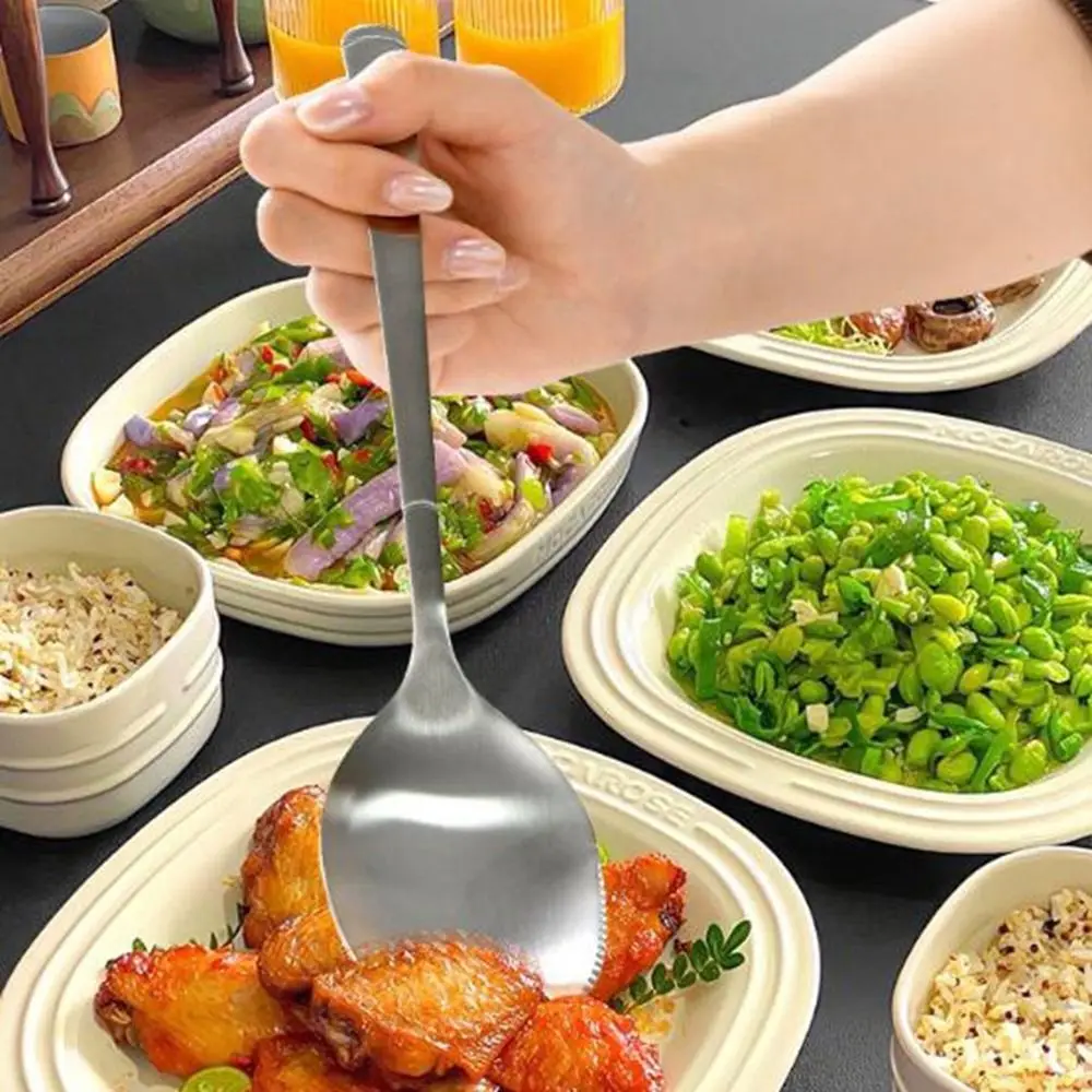 Stainless Steel Kitchen Spoon Fork Long Handle Thickened Serving Soup Spoon Serving Spoon Integrated Spoon Fork Buffet Use