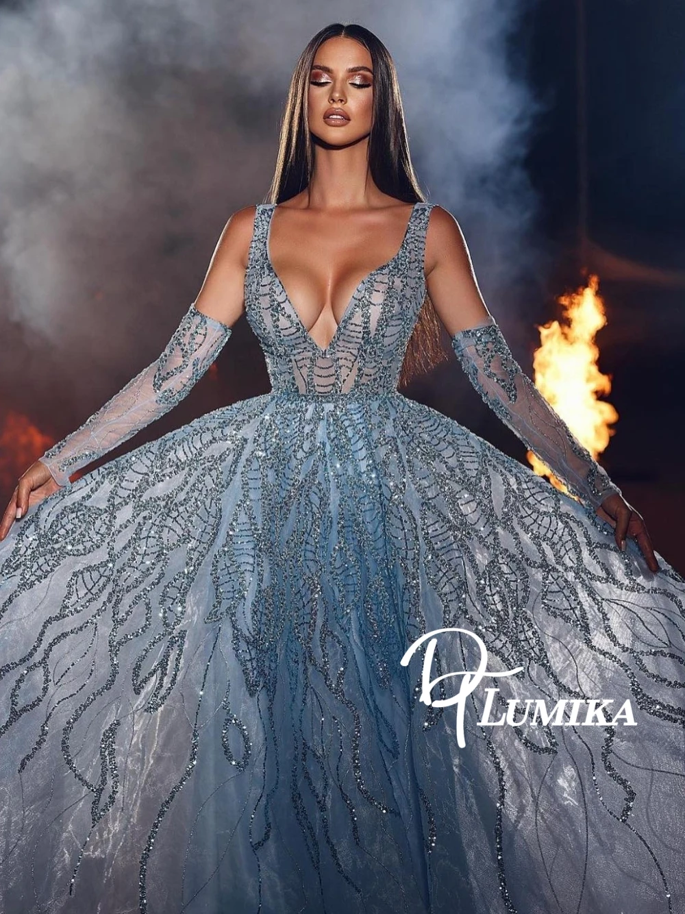 Blue Sexy Deep V Neck Evening Dress Celebrity A Line Shimmering Beads Sequins Cocktail Party Gown Customized Classy Prom Wear