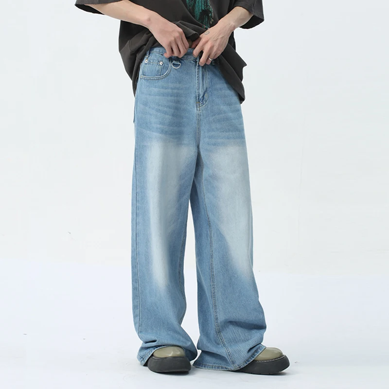 IEFB Wide Leg Jeans New Simple Style Pocket Zipper Casual Male Denim Pants 2025 Spring Fashion Men's Trousers Looes 9C1519