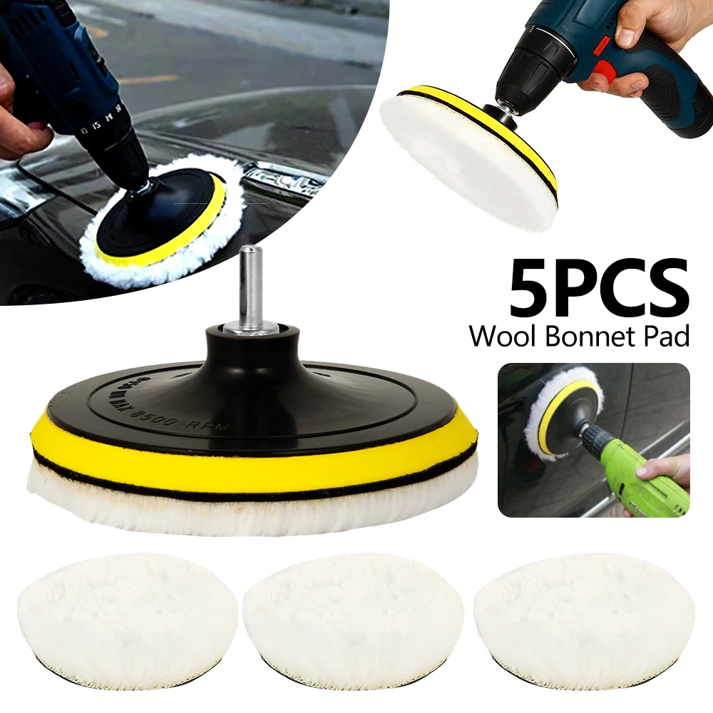 5pcs Car Polishing Pads Set 6 Inch Wool Automobile Buffer Polisher Bonnet Pads for Car Furniture Sanding Buffing Waxing