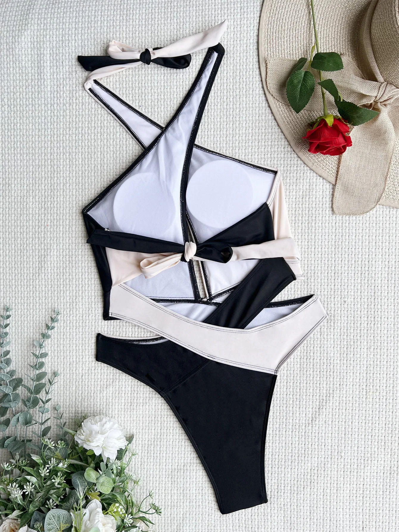 เซ็กซี่ Cross Halter Bandage Patchwork ชุดว่ายน้ํา One Piece ชุดว่ายน้ําชายหาดชุดบอดี้สูท Biquini Tankini ชุดว่ายน้ํา