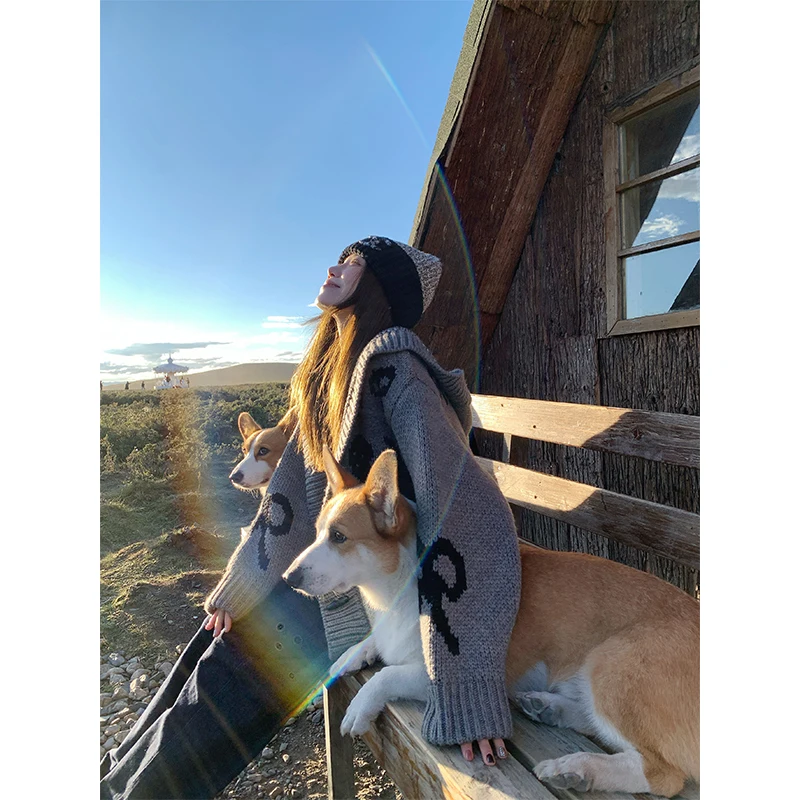 

MEXZT винтажный вязаный кардиган с капюшоном, женский свитер в стиле Харадзюку с мультяшным принтом, верхняя одежда, корейский трикотаж большого размера, зимние джемперы