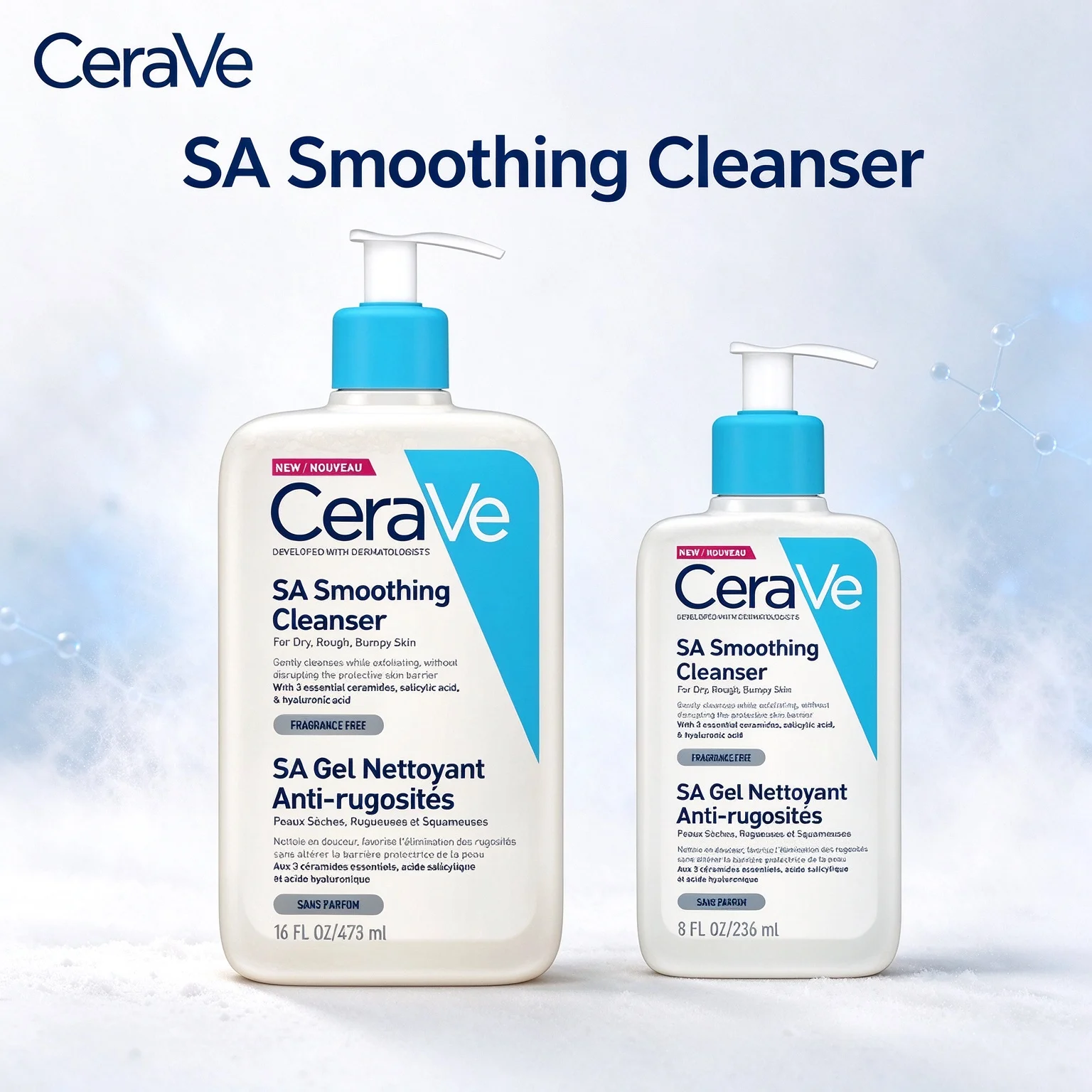 CeraVe SA Smoothing Cleanser 8oz/16oz(236ml/473ml) Salicylic Acid Smoothing Gel Wash For Keratosis Pilaris Skin