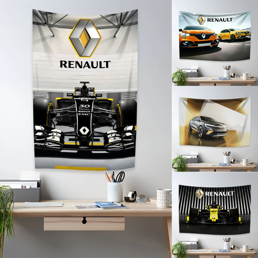 Sports racing flag polyester digital printing banner for garage interior decoration R-Renaults 3x5 ft