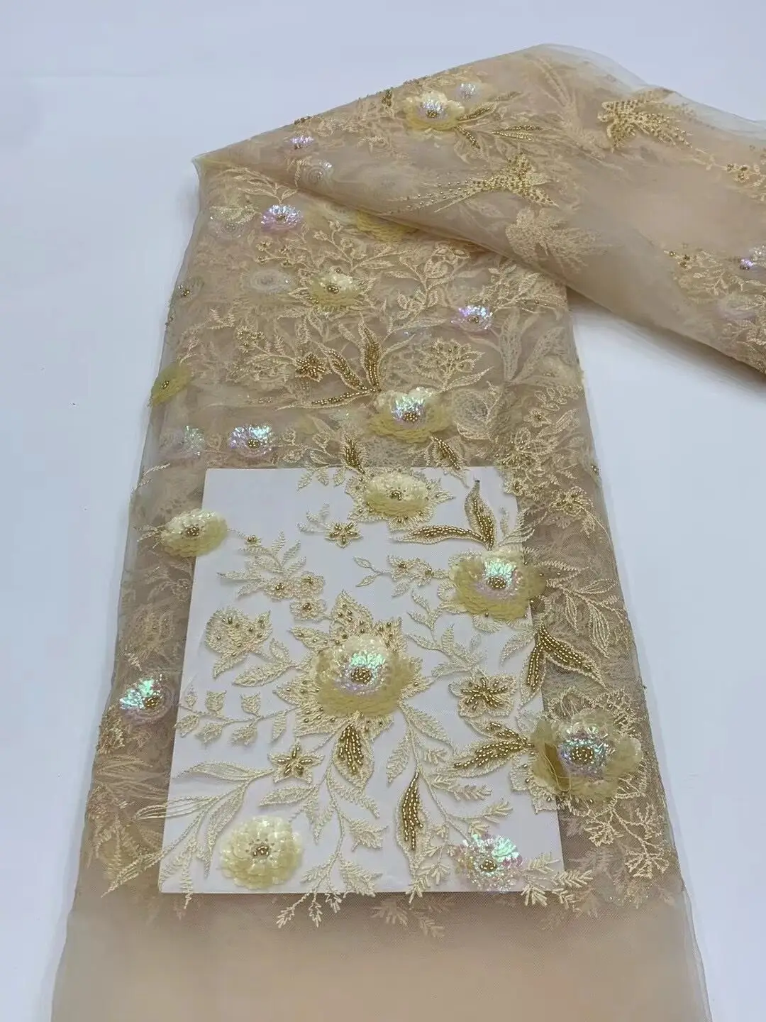

Sequins French Tulle African Lace Fabric with beads S-12143811 High Quality Nigerian Wedding Bridal Lace Material