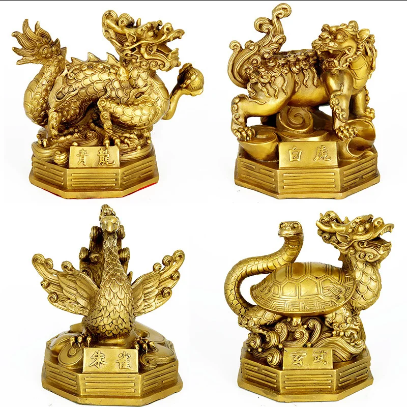 

Bronze Four Divine Beasts Ornaments Bronze Qinglong White Tiger Suzaku Xuanwu Four Beasts Display Set Home Office Shop Ornaments