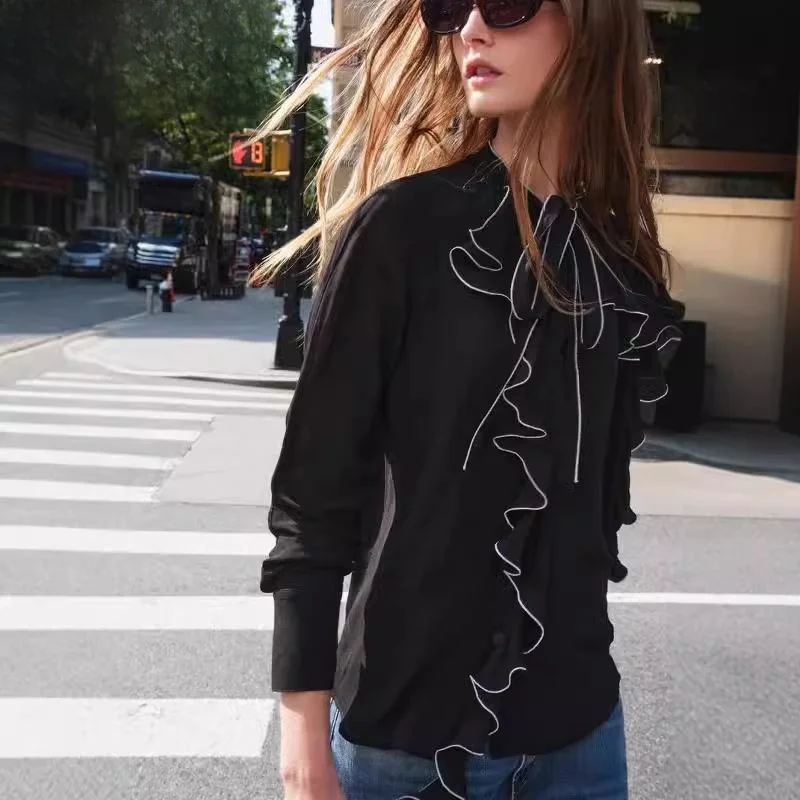 Herbst 2024, Knoten-Design, Irt-Farbe, Blo-Detail, dekorativ, geschichtet, Polyesterfaser, lässig, lockere Passform, Damen-Irt