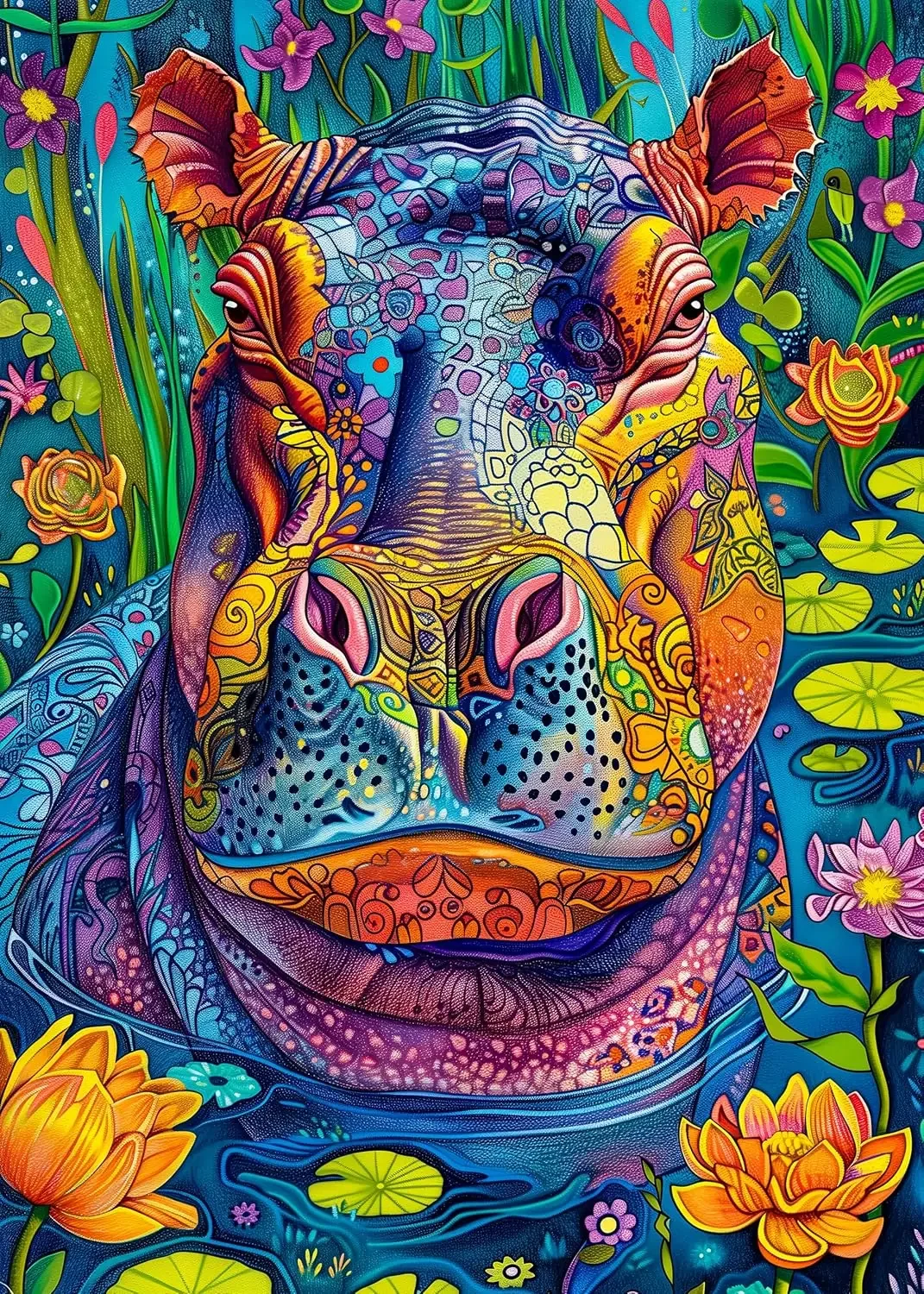 

300/500/1000 Piece Puzzle Hippo in Water Relaxation Puzzle for Adult Animal Theme Color Challenging Beautiful Jigsaw Puzzles