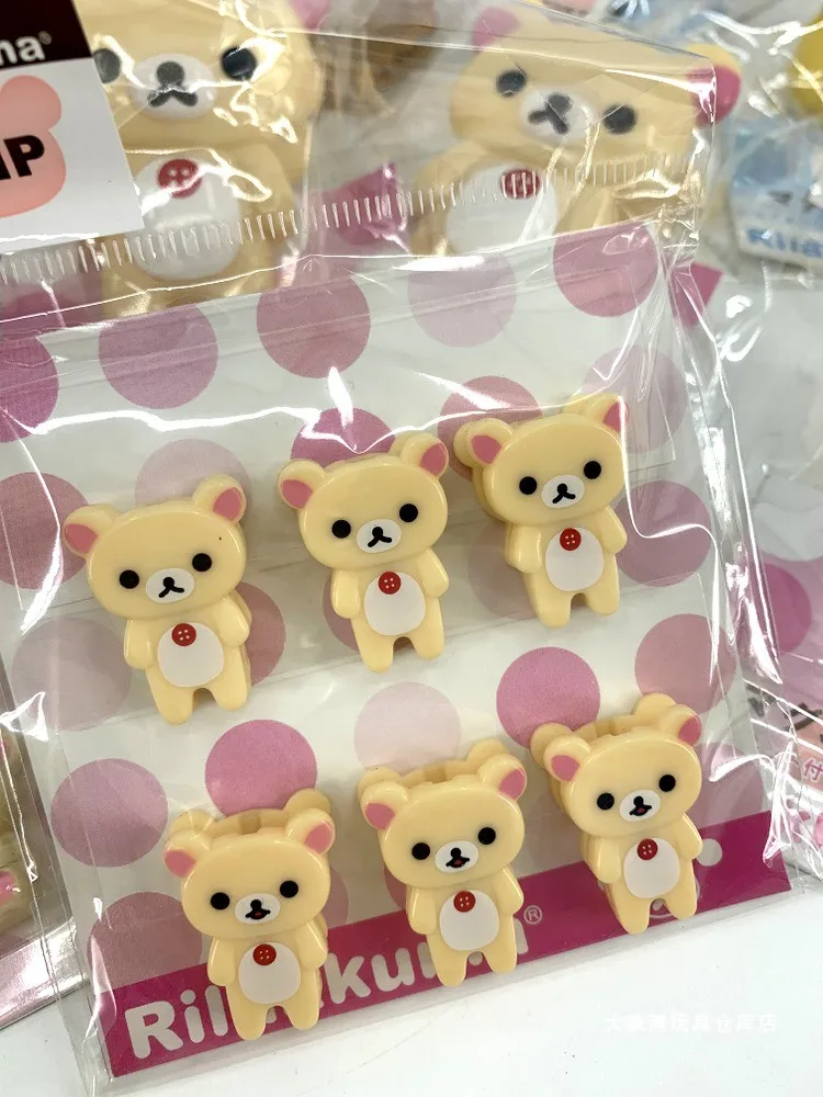 Rilakkuma Korilakkuma Bear Clip Kawaii Cute Anime Mini PVC Clips 6 Per Pack