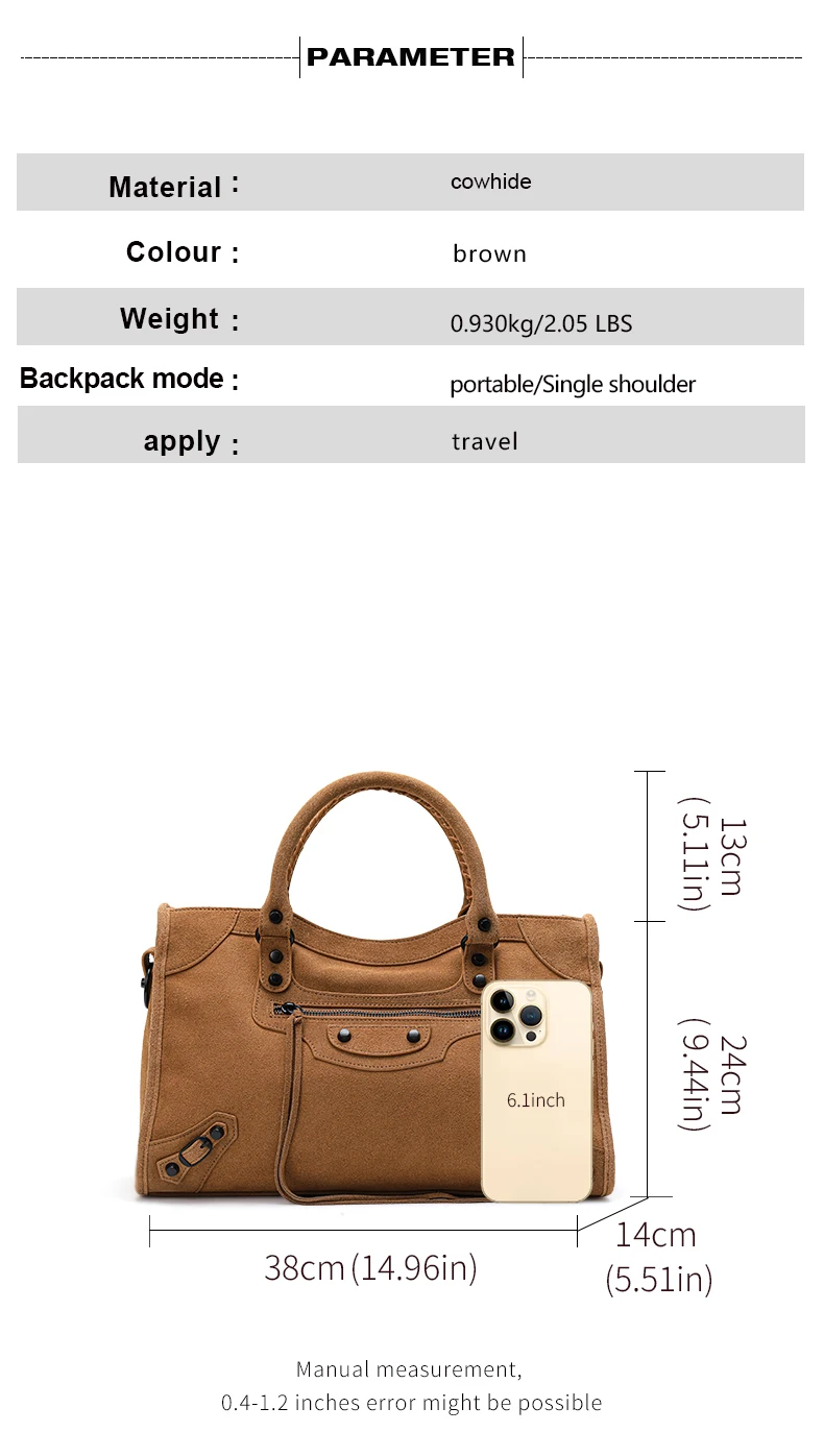 Aidrani Echtes Leder Amerikanische Retro-Wildleder-Handtasche für Damen, Große Motorradtasche, Hochwertige Pendler-Handtasche – Detail 4