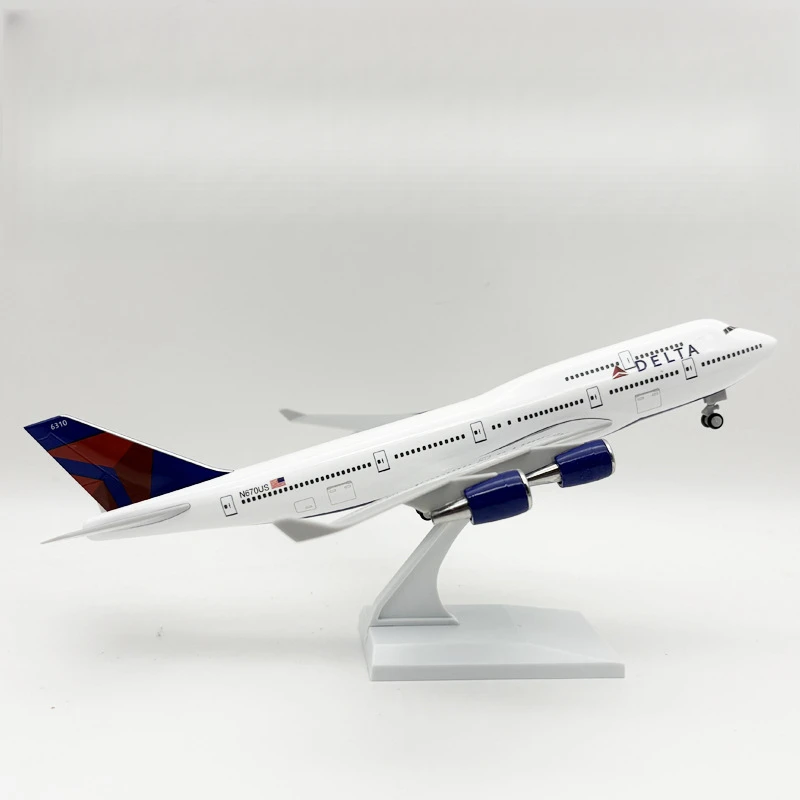 Boeing 747 Delta Jet Modelo 30 cm Brinquedo de montagem sólida inclui base e rodas adequado para crianças e colecionadores