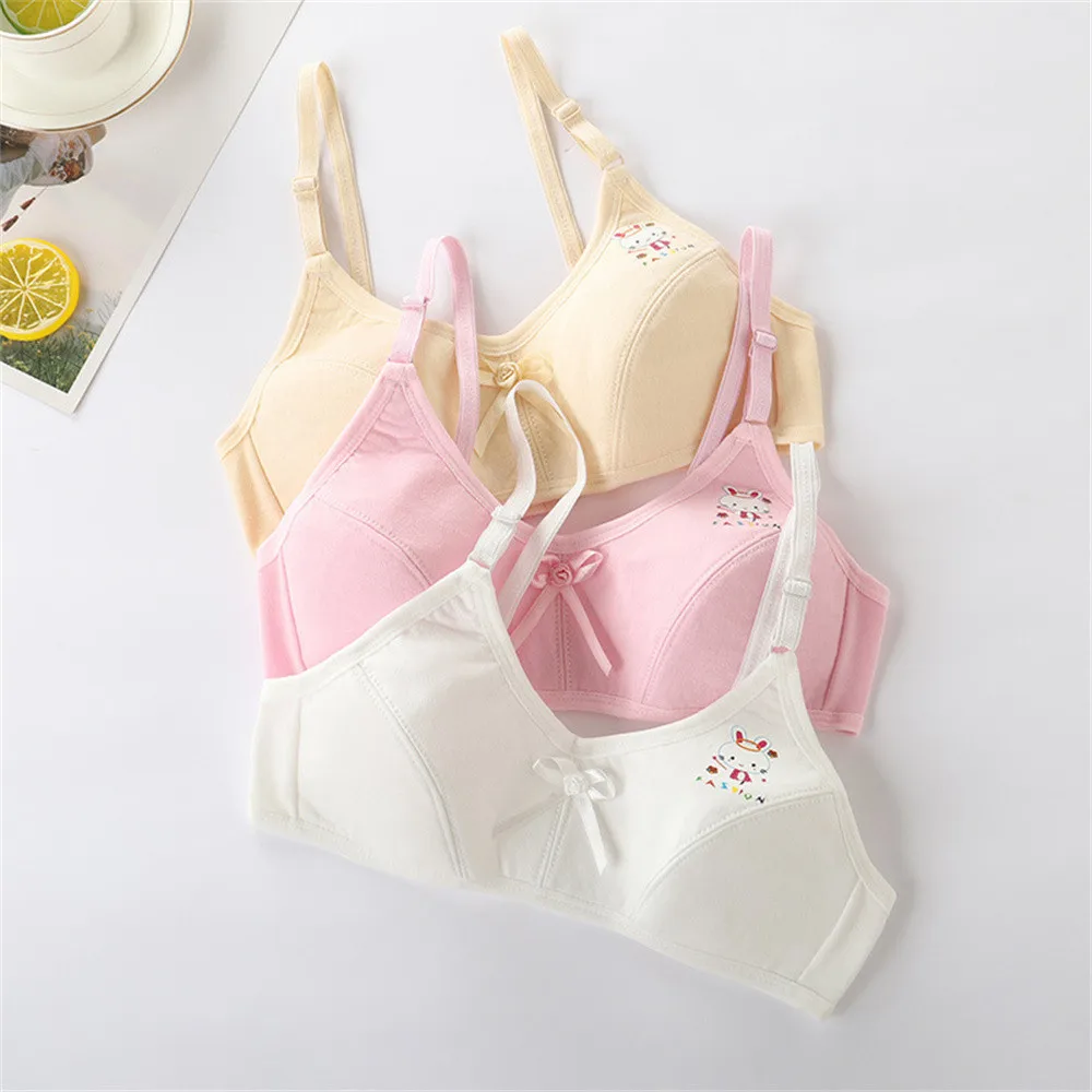 （(9-16Y)）Soft Baby Bra Kids Training Bra Girls Sport Bra Double-layer Teenage Underwear
