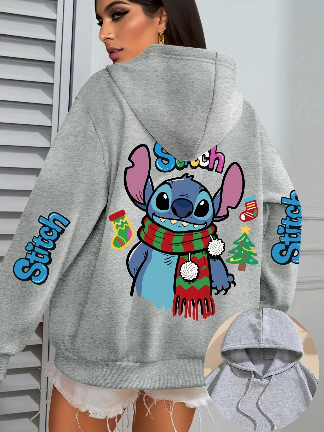 المرأة ديزني غرزة عيد الميلاد الرجال الصوف هوديس القطن هودي البلوز البلوز الخريف الشتاء المتضخم طويلة الأكمام قمم #2