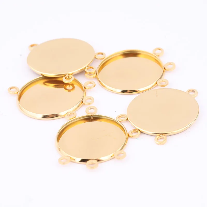 10pcs Stainless Steel Gold Plated Fit 20mm Cabochon Base Settings Connector Diy Bezel Pendant Trays For Jewelry Making