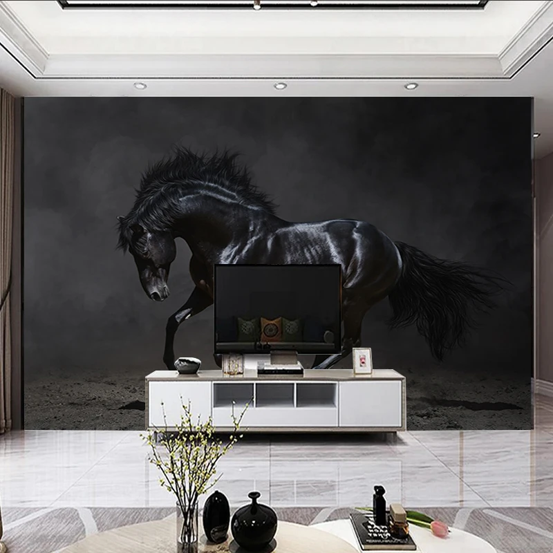 Custom Mural Wallpaper Waterproof Dark Horse Galloping Art Background Decor Living Room Children Room Bedroom Photo Wallpaper