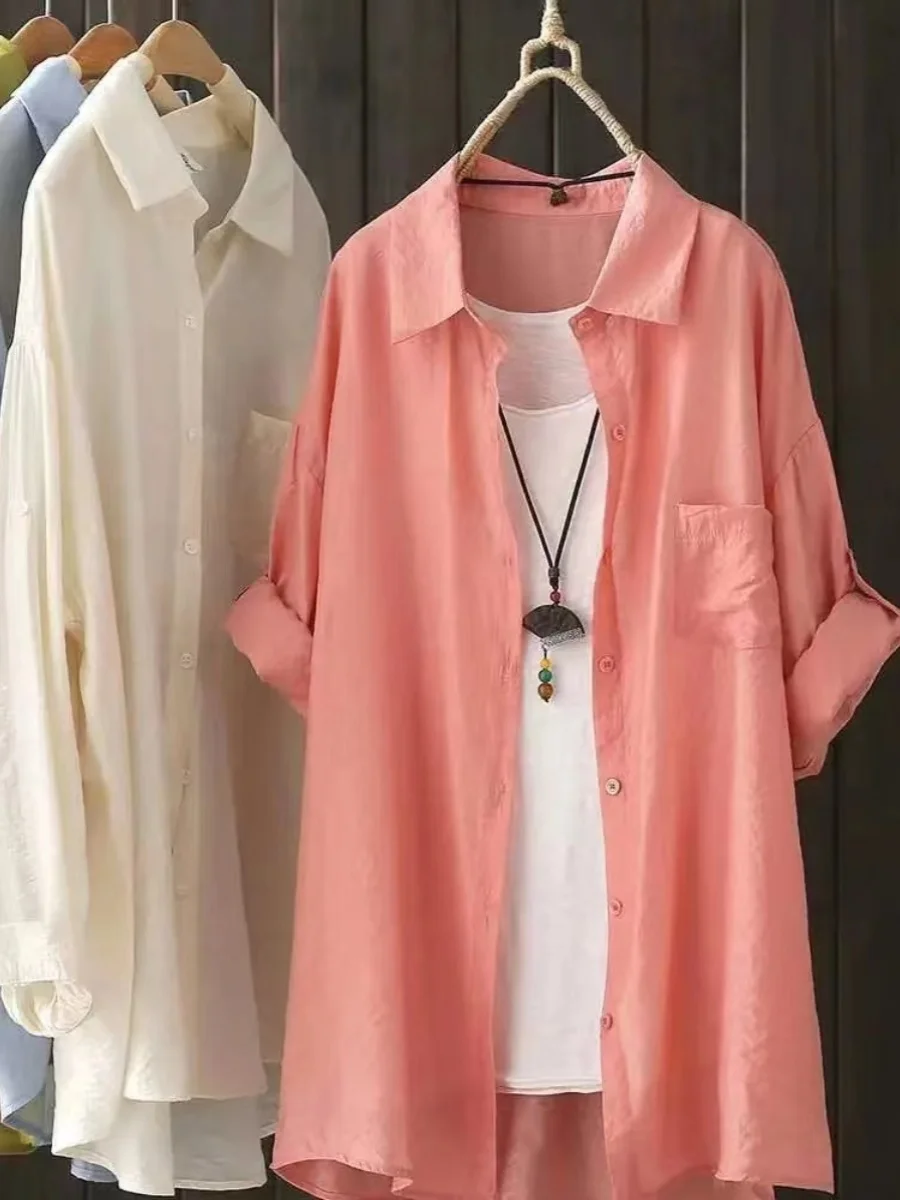 سترة نسائية رفيعة للغاية واقية من الشمس irt 2023 جديدة متوسطة الطول تشبه الحرير سترة كورية طويلة Sve فضفاضة تناسب