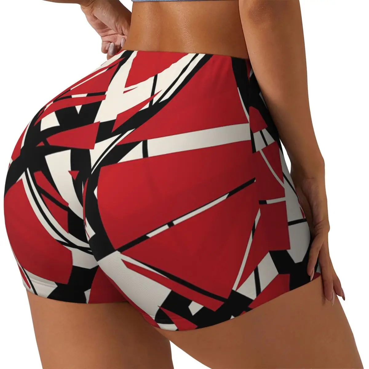 

Изготовленные на заказ автентичные полосатые дизайны EVH (красные) женские шорты для бега в тренажерном зале, спортивные шорты для волейбола, байкера, йоги