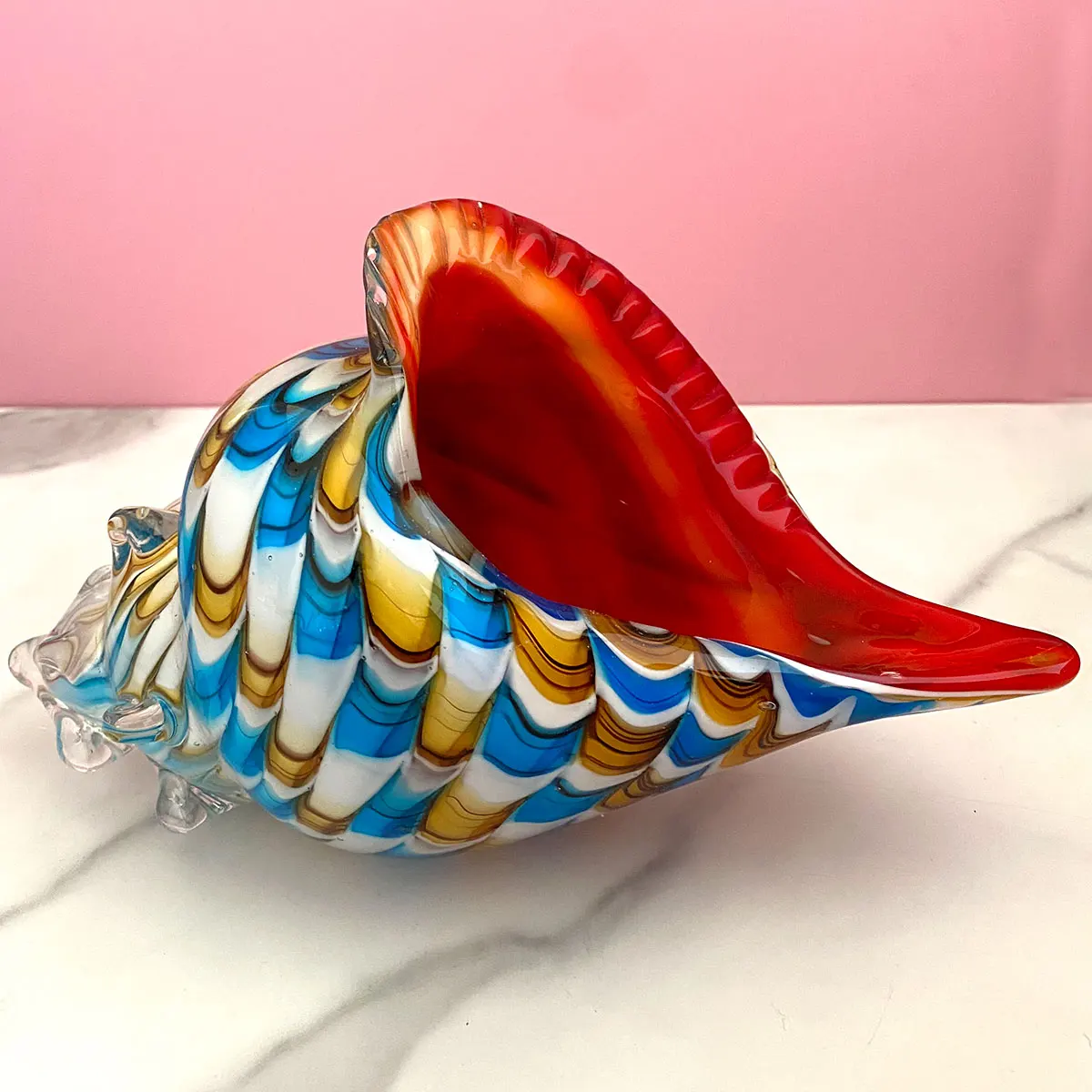 Glass Hand Blown Seashell Conch Figurine Sculpture Crystal Fish Tank Table Decor Ocean Multicolor Nautical Decor