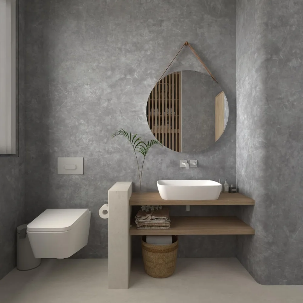 ورق جدران قابل للتقشير واللصق من الخرسانة باللون الرمادي الفاتح مقاوم للماء، سميك ومتين للتصميم الداخلي الحديث #3