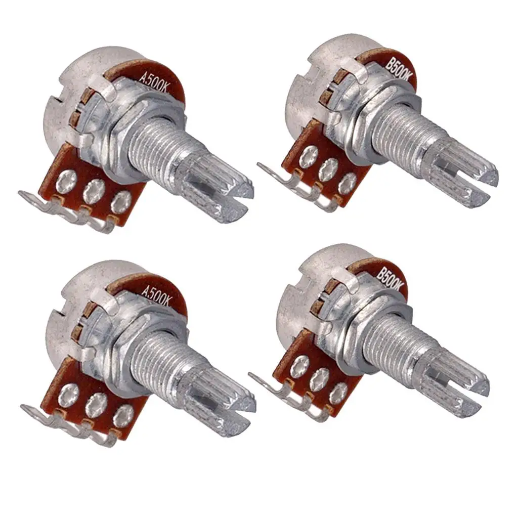 Set of Four 500 Split Shaft Audio Taper Low Friction Potentiometers