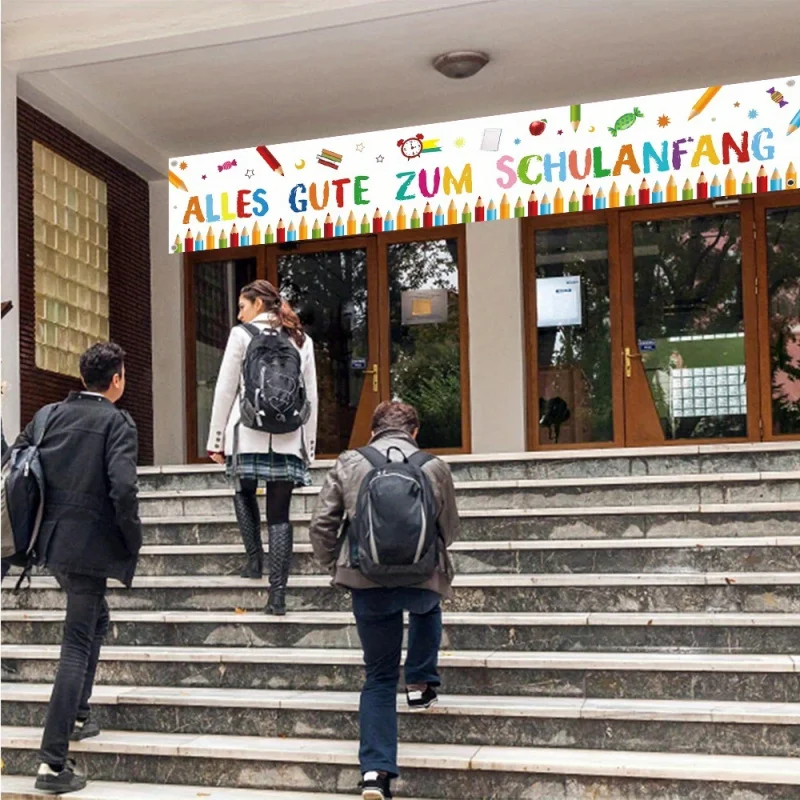 1 Piece Back to School Welcome Banner - 'Happy School Start' with Colorful Pens and School Supplies Design view 6