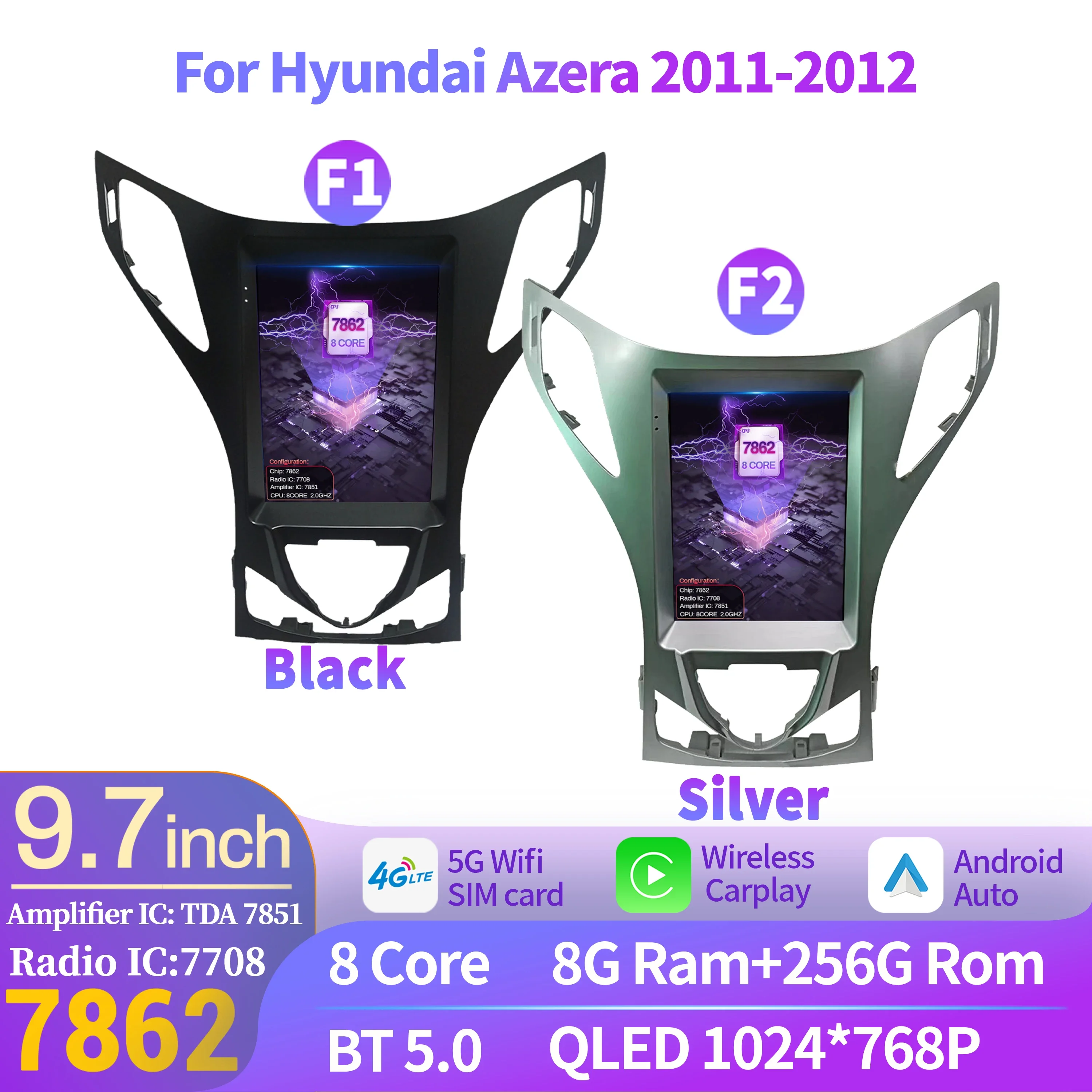 

9.7"Android 14 For Hyundai Azera 2011-2012 Car Radio Multimedia Navigation Intelligent system Carplay Head Unit QLED Screen