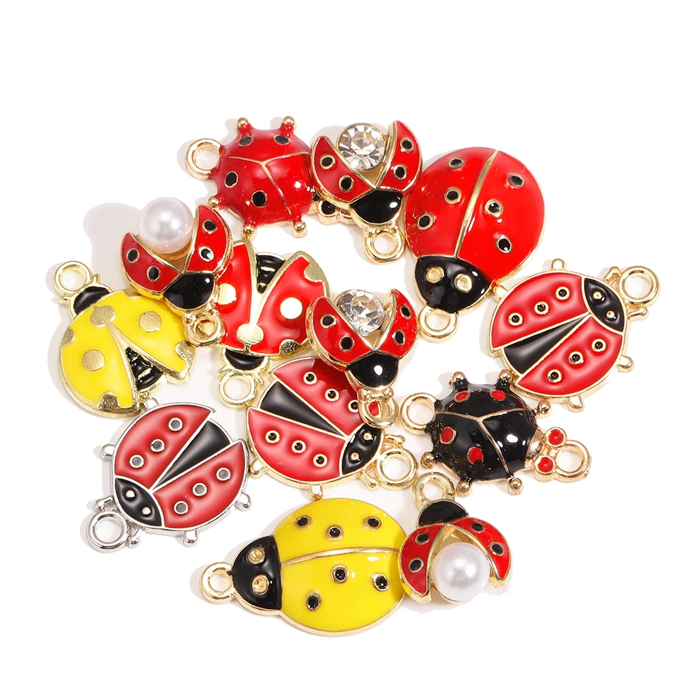 10 Stück 3D Mini Marienkäfer Legierung Emaille Charms Niedlicher Tier Anhänger für Halskette Armband Ohrringe DIY Schmuck handgemachte Produkte – Detail 1