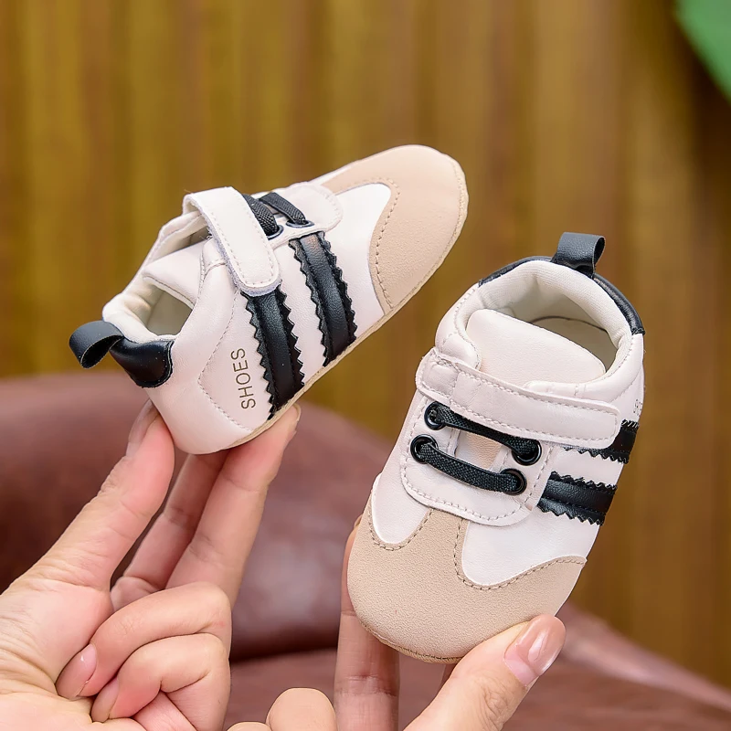 Frühlings- und Herbst-Babyschuhe, farblich abgesetzte, gestreifte Babyschuhe mit Klettverschluss, Lauflernschuhe mit weicher Sohle für Neugeborene, 0–12 Monate, Schuhe für Jungen und Mädchen – Detail 27