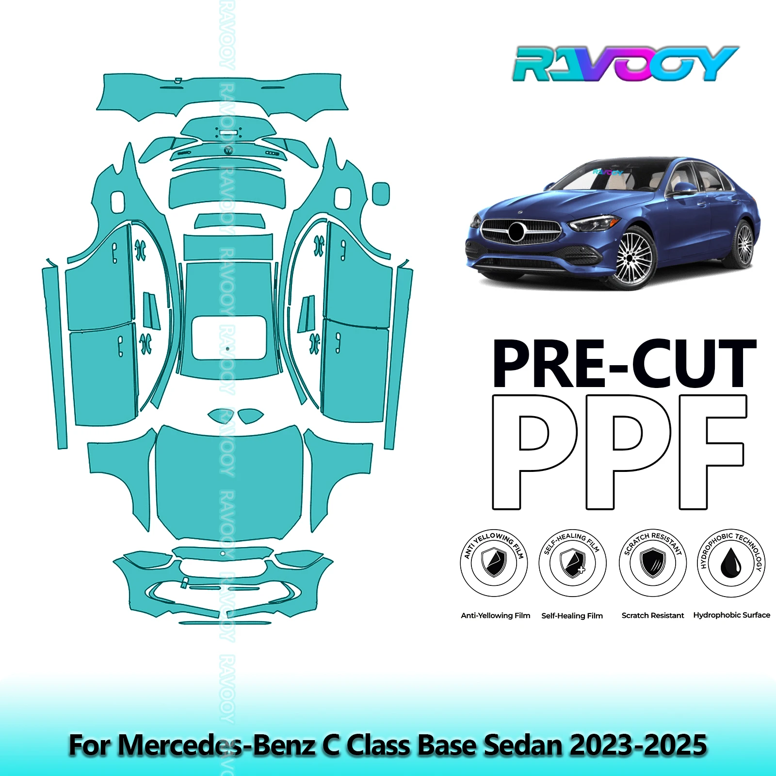 

Full Vehicle Clear Bra Precut PPF Paint Protection Film For Mercedes-Benz C Class Base Sedan 2023-2025