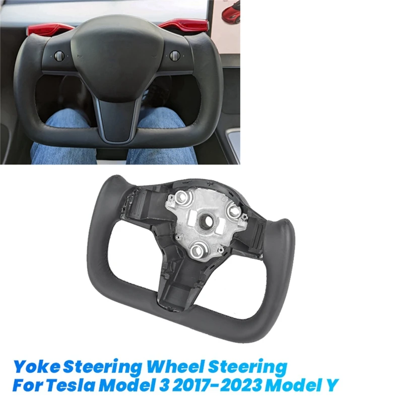 Car Yoke Steering Wheel Steering For Tesla Model 3 2017-2023 Model Y Steering Racing Custom Styling No Heating Side Hole