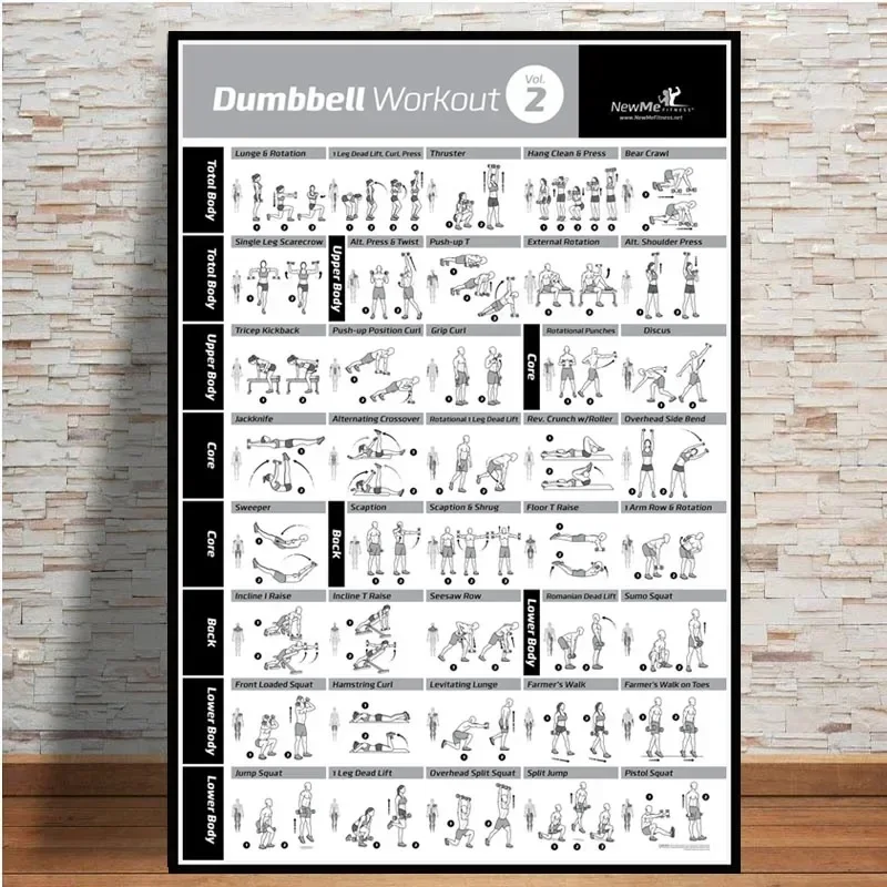 Canvas Schilderij Halter Workout Bodybuilding Oefening Lichaamsgewicht Grafiek Yoga GYM Poster Prints Wall Art Room Home Decor Gift