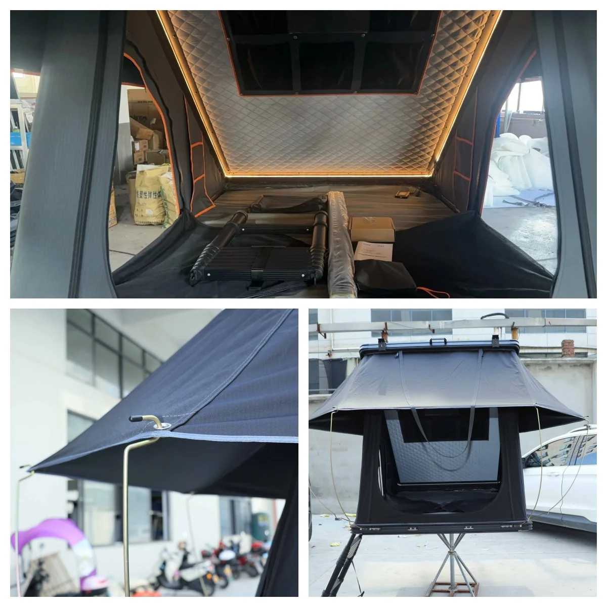 Aluminum triangular 4-person camping tent black hard shell roof tent car roof tent
