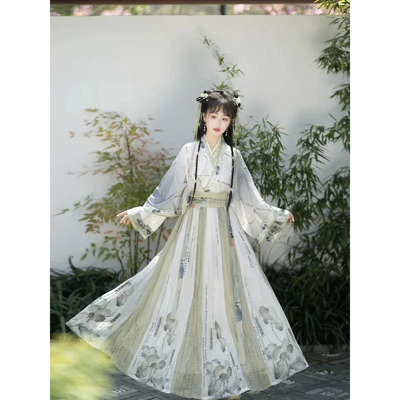 

2025 11 Women Chinese Traditional Hanfu Costumes Ancient Clothes Wei Jin Dynasty Crossed Collars Princess Folk Dance Dresse