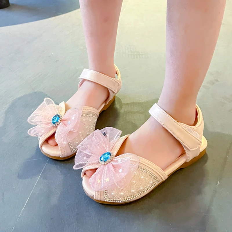 

Glitter Princess Shoes Fashion Girls Sandals Flats Lace Bow Party Wedding Comfortable Hook & Loop Children Peep-toe Beach Shoes