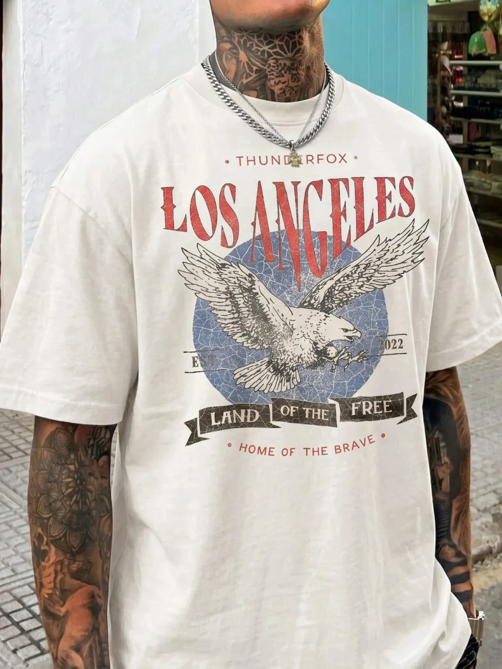 2026 Los Angeles Hawks Vintage Print Loose-Tee Shirt - Soft Texture Vintage American Street Casual Short-Sleeved T-Shirt