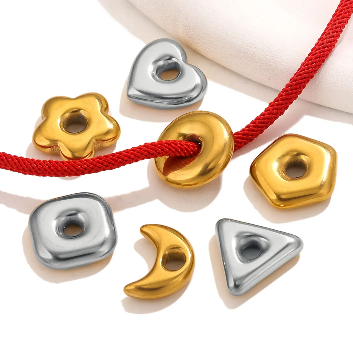 5pcs Stainless Steel Gold Color Large Hole Heart Moon Geometric Charms DIY Necklace Bracelet Jewelry Making Supplies Wholesale
