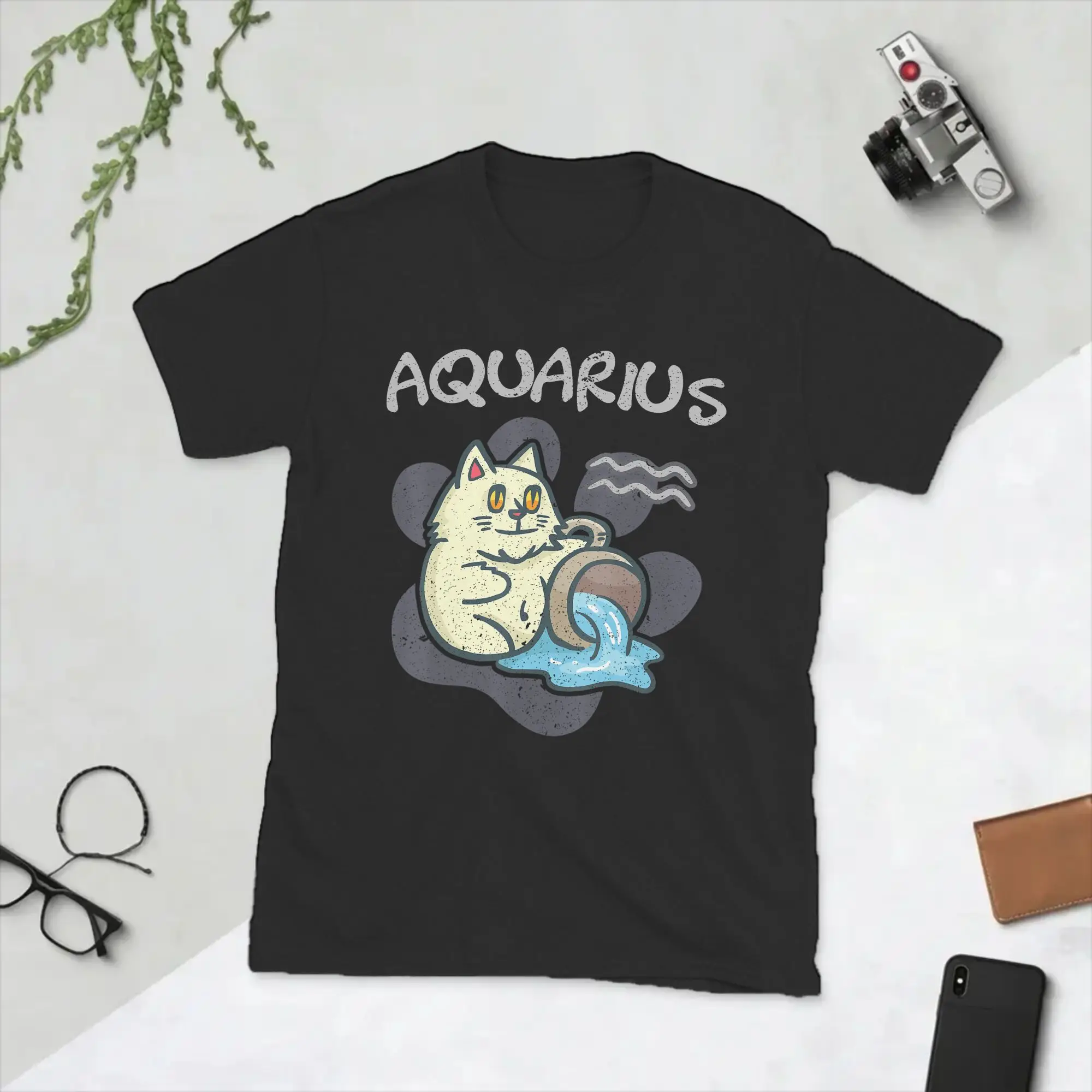 Novelty Aquarius Cats Horoscope Aquarius Zodiac Astrology T-Shirt Men O Neck 100% Cotton T Shirts  Short Sleeve Tee Shirt Tops