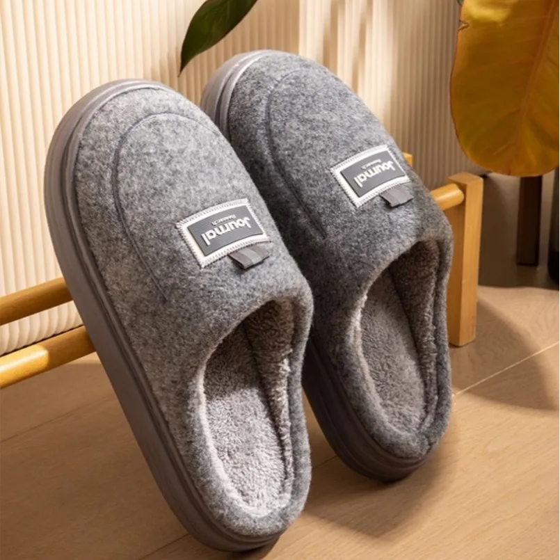 

Home Slipper Male Men Winter Warm Thermal Fuzzy Fur Contton Plush Non Slip Plaid Indoor Lazy House Shoe Flat flip flop Slide