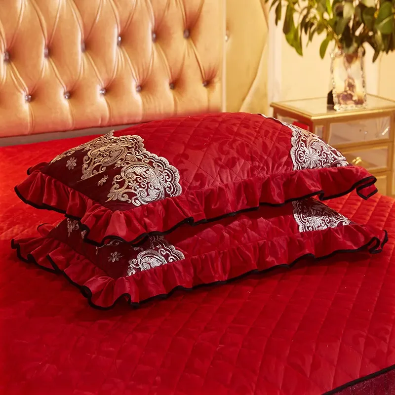 

1 Pair Velvet Quilted Lace Pillow Cases for Bed Solid Embossed Warm Rectangle Home Decorative Pillow Sham Cover Soft 48x74cm