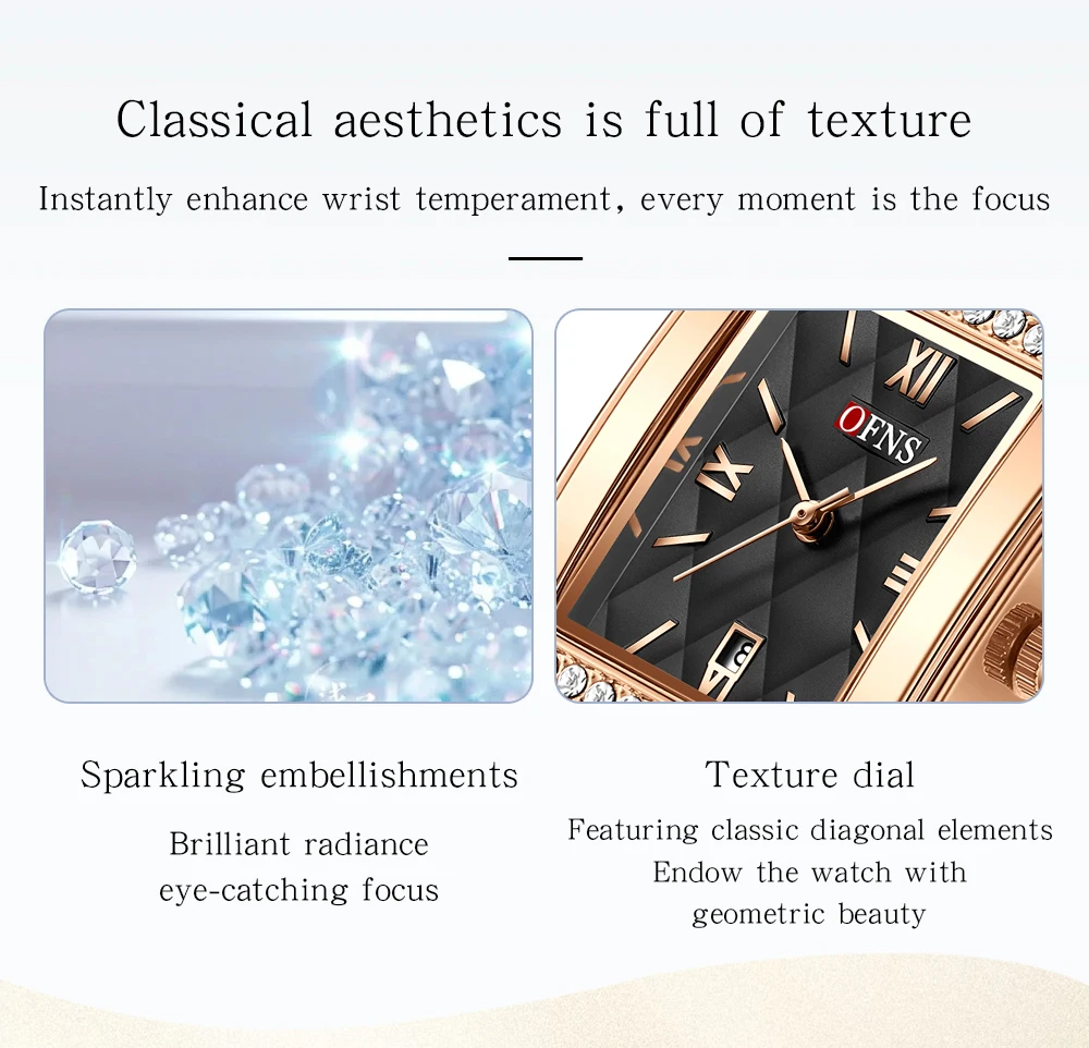 OFNS جديد 1557 ساعة كوارتز نسائية فاخرة مقاوم للماء الماس نمط الهاتفي التقويم الأعمال الفولاذ المقاوم للصدأ حزام ساعة نسائية