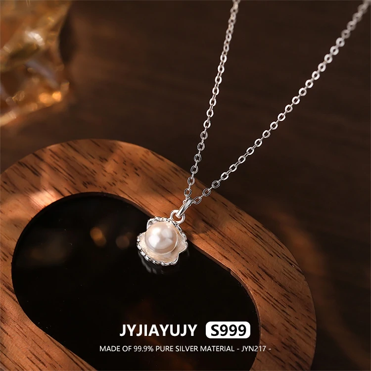 

JYJIAYUJY 100% Whole Original Pure Silver S999 45CM Necklace Chain In Stock Pearl Shell Fashion Jewelry Gift Daily JYN217