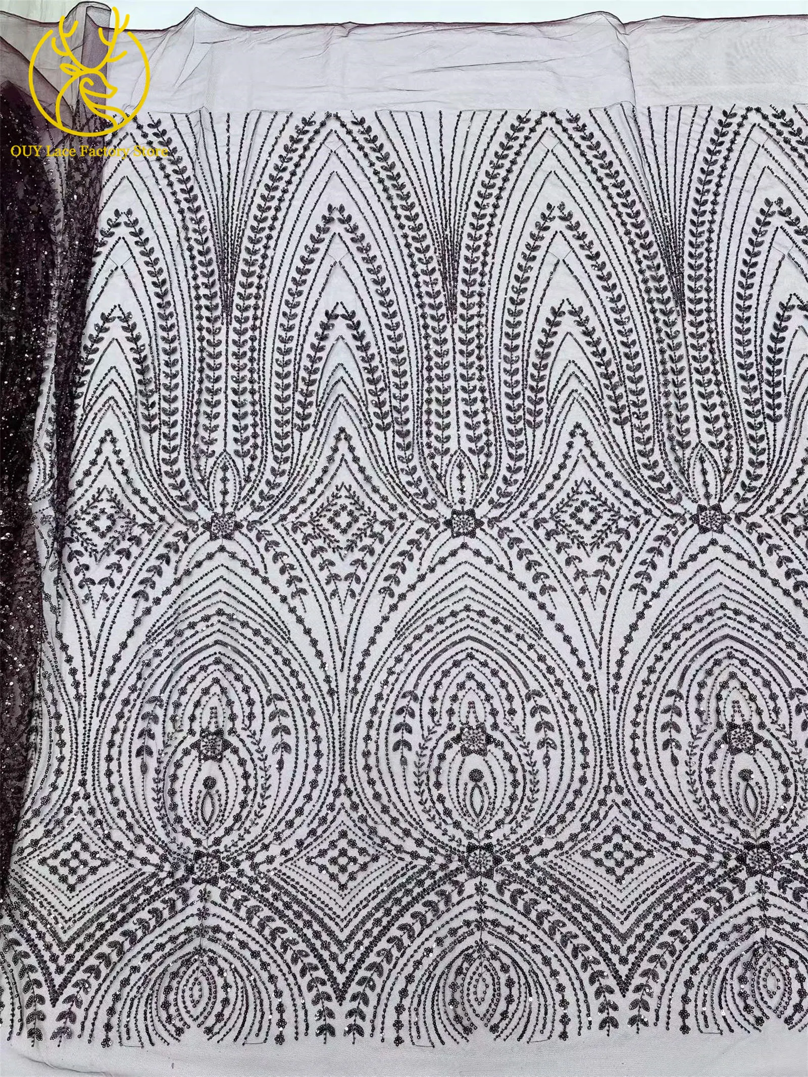 5 Yards afrikanischer Perlen-Pailletten-Spitzenstoff 2026 Hochwertiger nigerianischer französischer Tüll-Mesh-Spitzenstoff für Hochzeitskleider zum Nähen – Detail 19