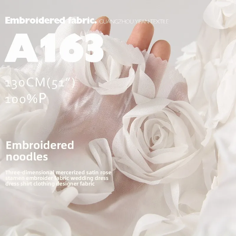 

3D Rose Mercerized Embroidered Fabric for Wedding Dress Childrens Clothing Design Cloth Diy By The Yard Sewing Material